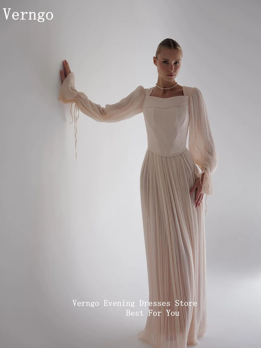 فستان سهرة شيفون من Verngo lvory فستان حفلات على شكل حرف A للنساء مناسبة رسمية متواضعة فساتين سهرة أنيقة حسب الطلب #3