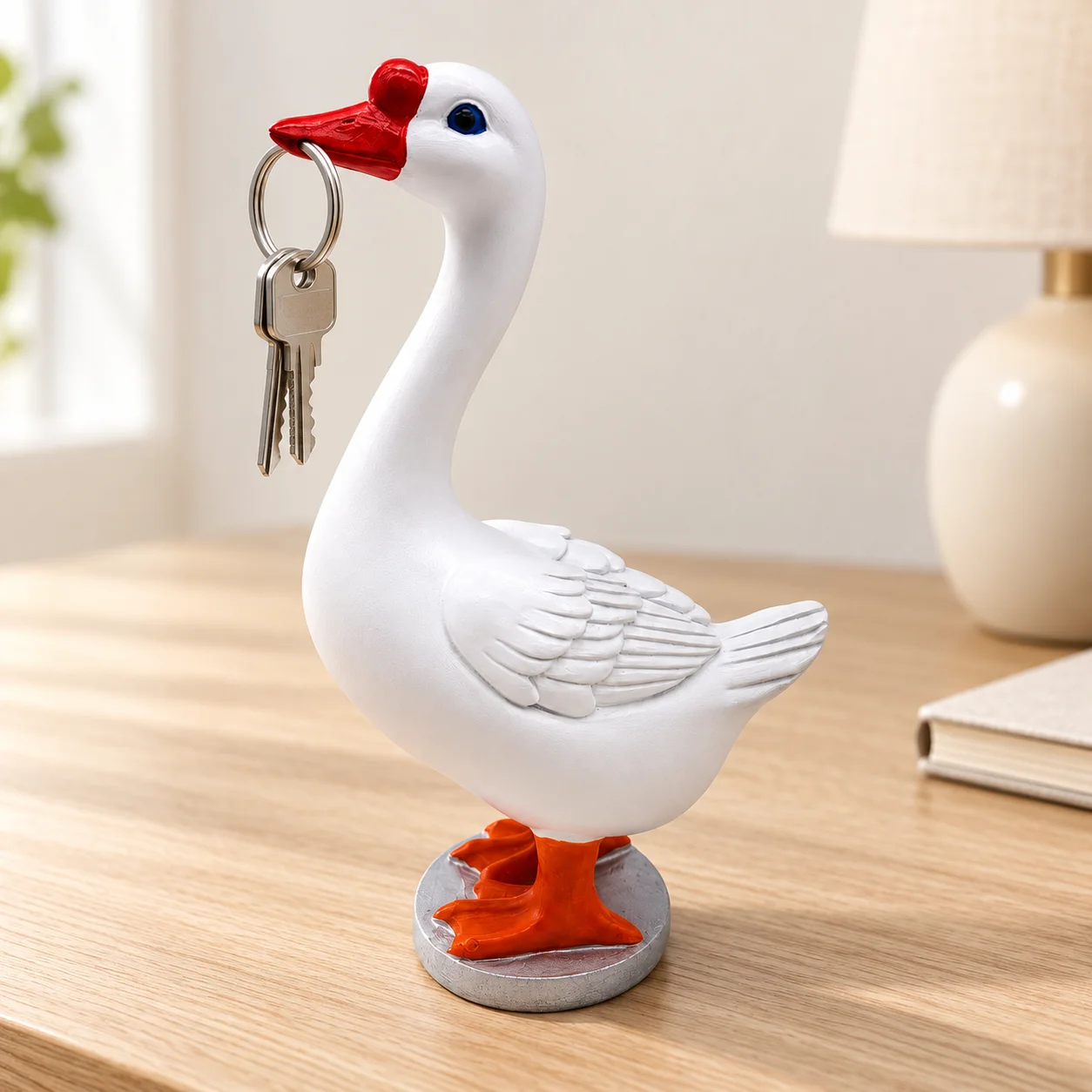 Resin Goose Figurine With Magnetic Beak And Weighted Base For Desk, Entryway And Home Decor Creative Animal Model Key Holder