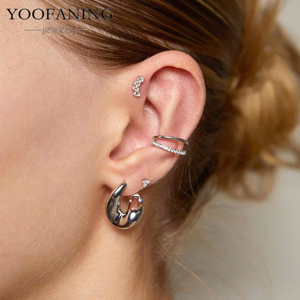 Серьга-клипс YOOFANING с кристаллами циркона, 1 шт., для женщин и унисекс, серьга-кафф для хряща уха, имитация пирсинга, клипса-серьга для пары