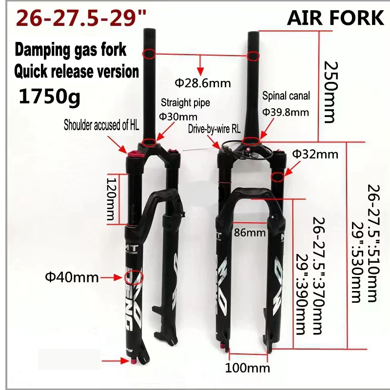 Real Air Fork with Magnesium Alloy, Mountain Bike Shock, Front Fork, Turtle Rabbit Adjustment, 26 