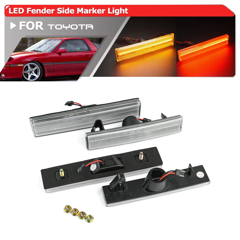 4x For Toyota Supra MK3 A70 MA70 GA70 JAZ70 1986-1992 F&R Amber Red Led Side Marker Lights Auto Bumper Fender Flare Lamps