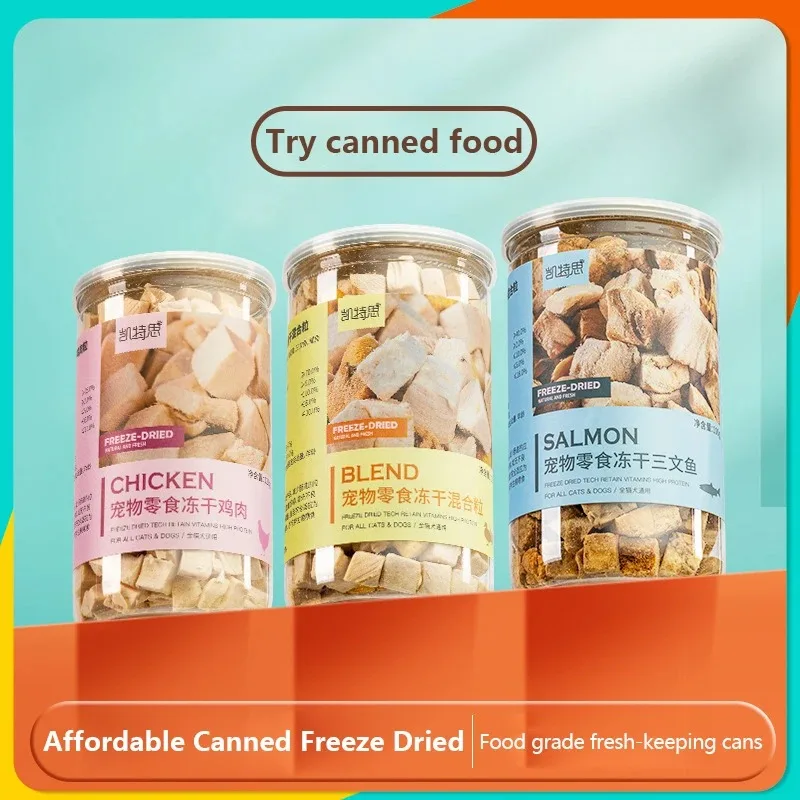 

Wholesale New Pet Snacks Canned Freeze-dried Chicken, Duck, Beef, Three Salmon,Quail eggs, Yellow eggs, Cats/Dogs Freeze-dried