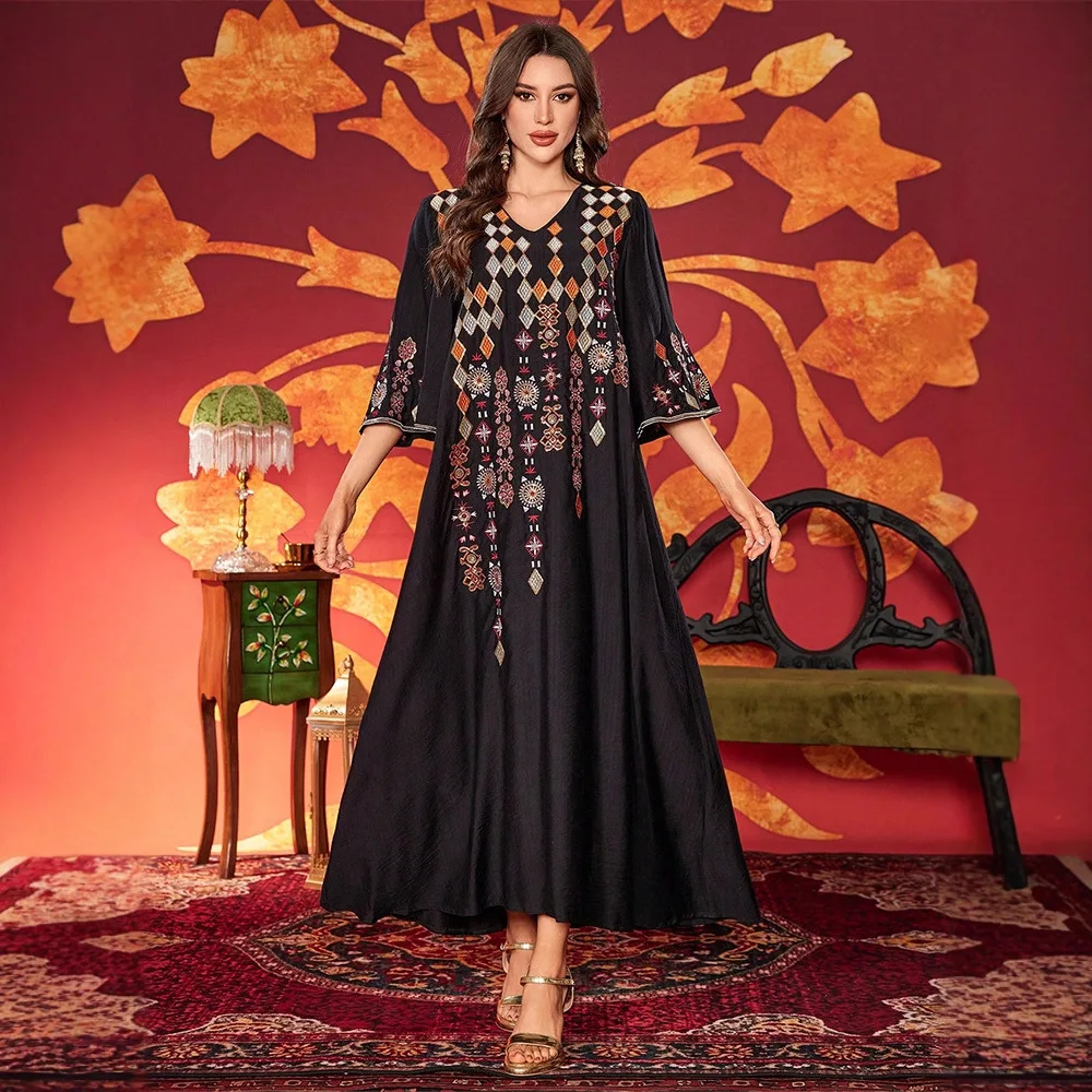 

Мусульманское платье, женское черное исламское платье с вышивкой Абая для официальных мероприятий на Ближнем Востоке, Саудовская Турция, Musulmane Femme Vestidos