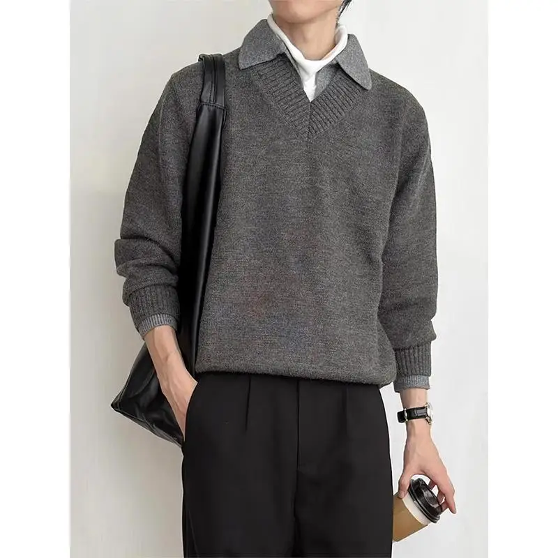 

Vintage Camere-Like V-Ne Sweater Youthful Autumn Winter Faion Polyester Fiber ort Sve Crew Ne Top