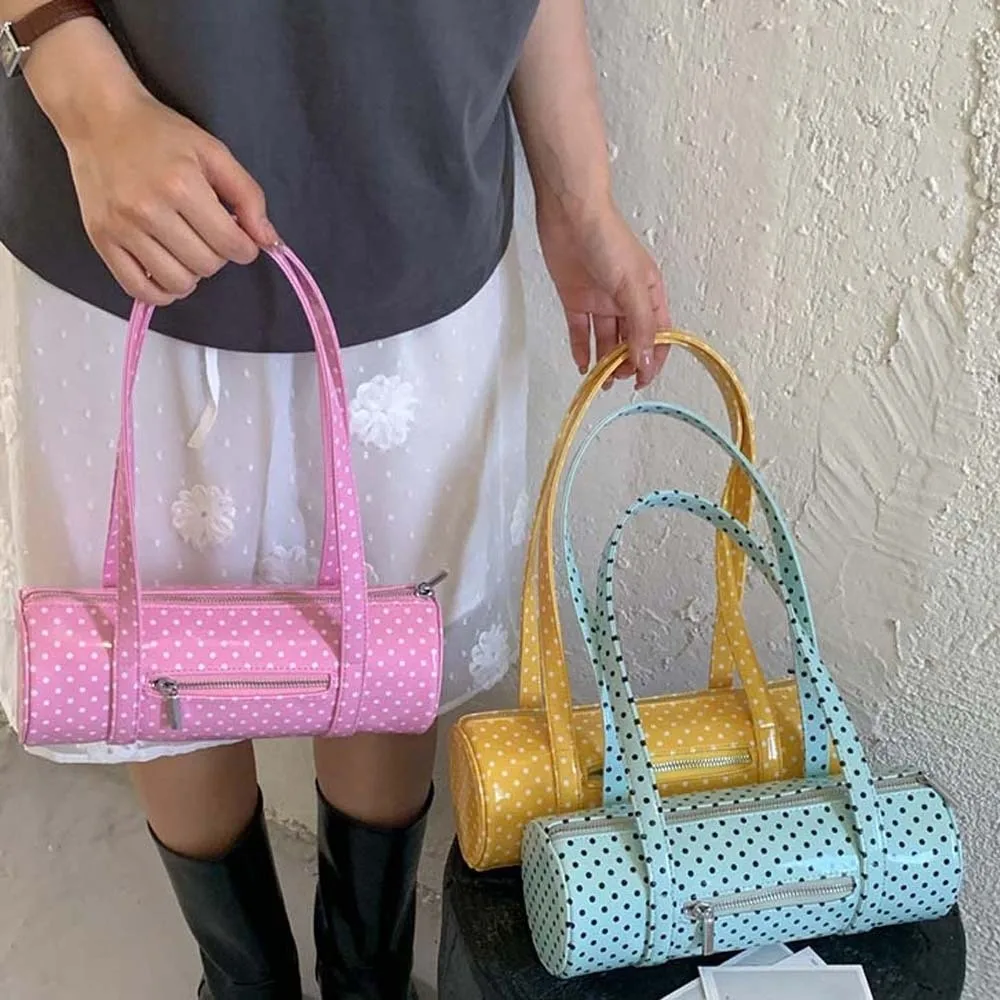 Cylindrical Polka Dot Cylinder Bag Zipper-closure Lightweight Korean Underarm Bag Vibrant Compact Candy Color Purse