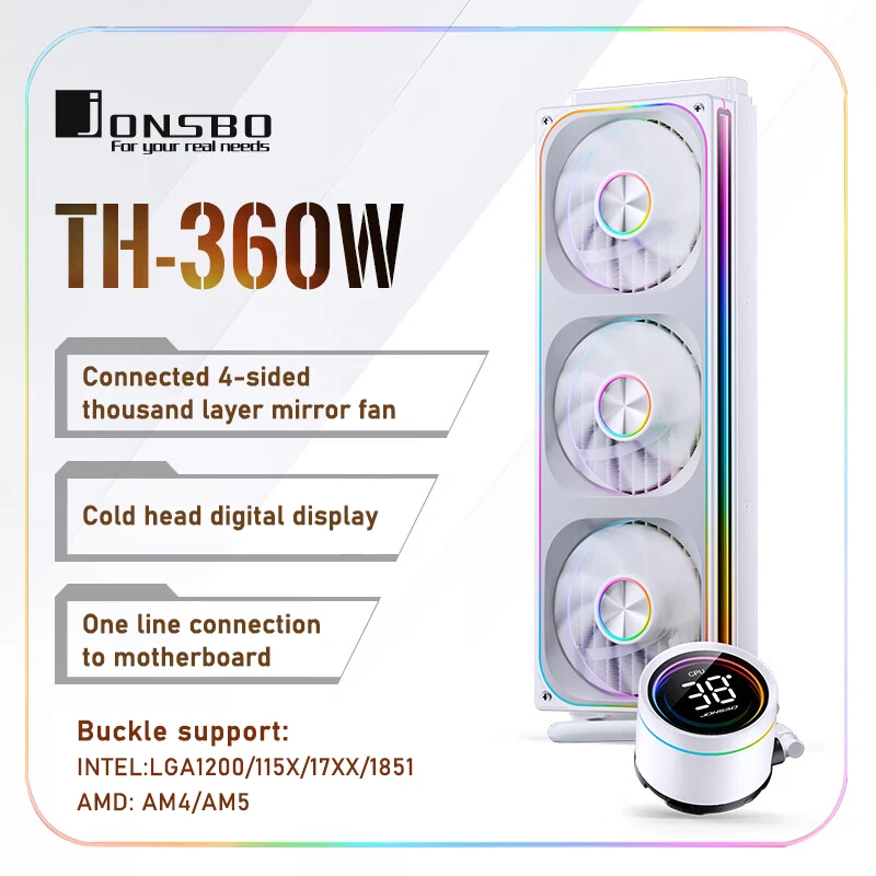 JONSBO TH-360 White Water Cooler 120mm ARGB Fan TH-240 AIO CPU Liquid Cooling Integrated Water-cooled LGA1700 115X 1851 1200 AM5