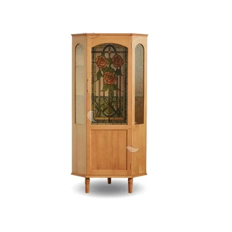 xxqRose Corner Cabinet Cherrywood Solid Wood Wine Cabinet American Retro Living Room Triangle Corner Corner Cabinet