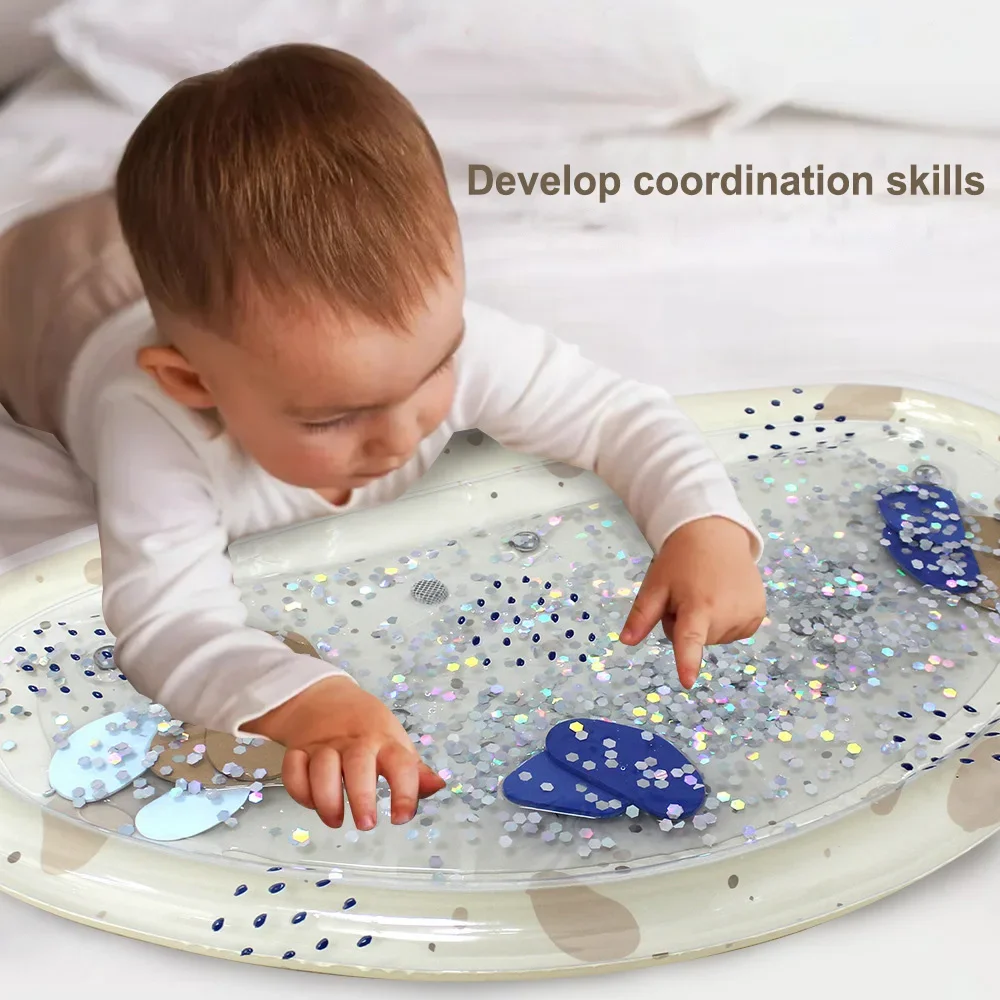 Baby Crawling Water Play Mat Inflatable Patting Mat Toy Summer Baby Development Activity Sensory Game with Music and Light