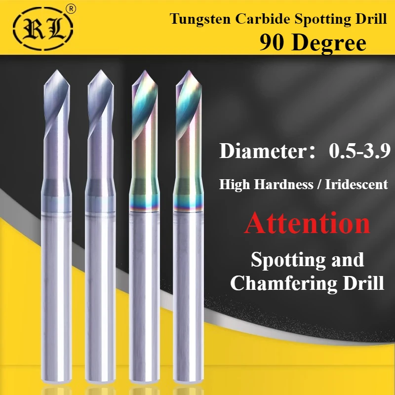 R L Solid Carbide Decimal Point Spotting Drill 90 Degree Center Drill Bit for CNC Machining Center,Metal, Stainless Steel