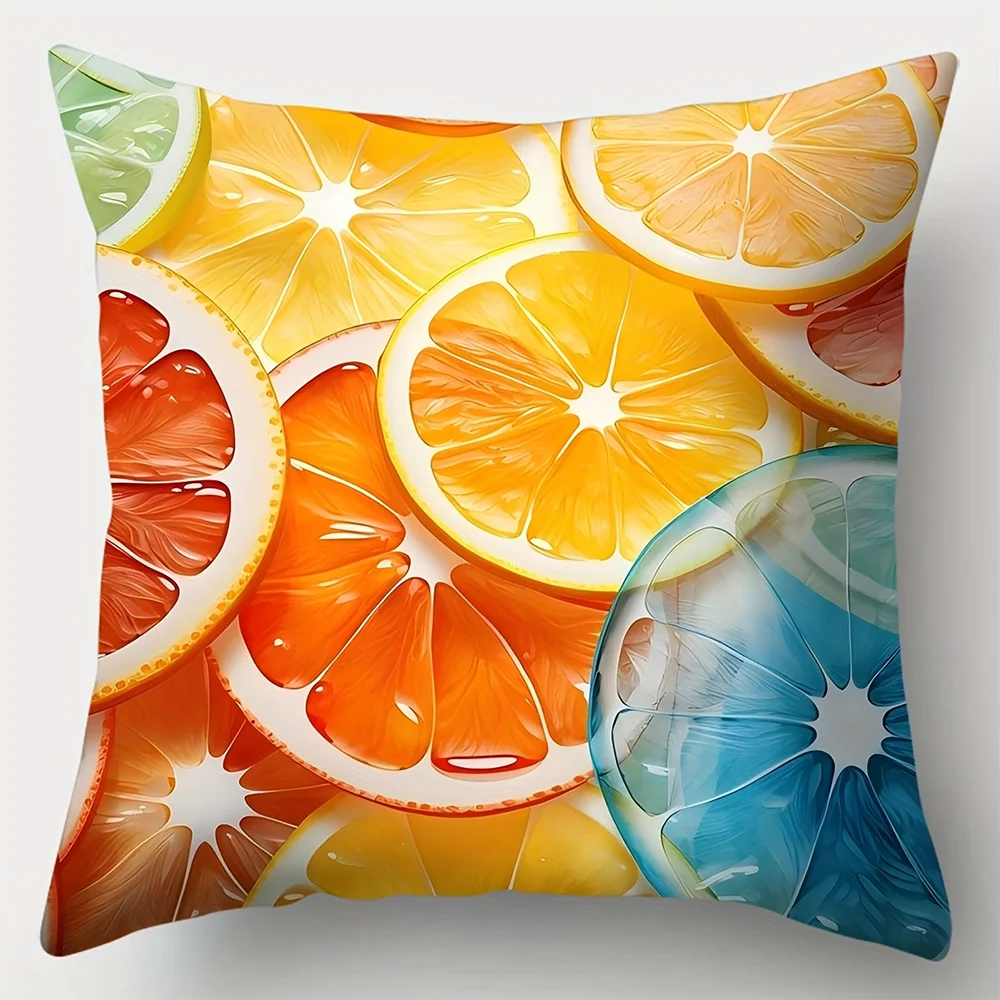 1pc Summer Citrus Fruit Print Throw Pillow Covers 2D Flat Printing Machine Washable Non-embroidered