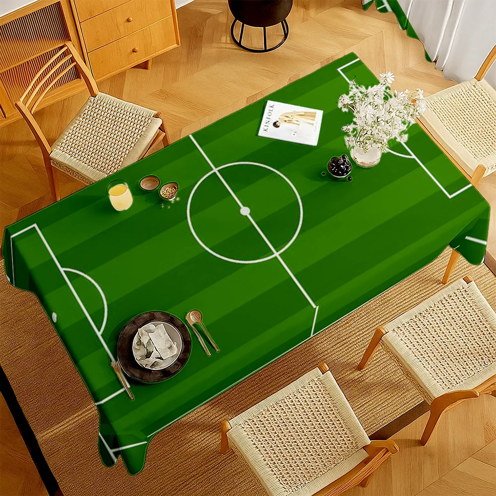 Football Field Green Stripes Rectangle Tablecloth for Table Decor Soccer Sports Game Day Kitchen Dining Table Cloth Party Decor