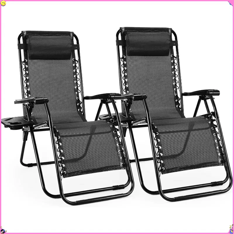 

Zero Gravity Chair 2 Pack Portable Folding Recliner with Cup Holder for Beach Camping Patio Outdoor Relax