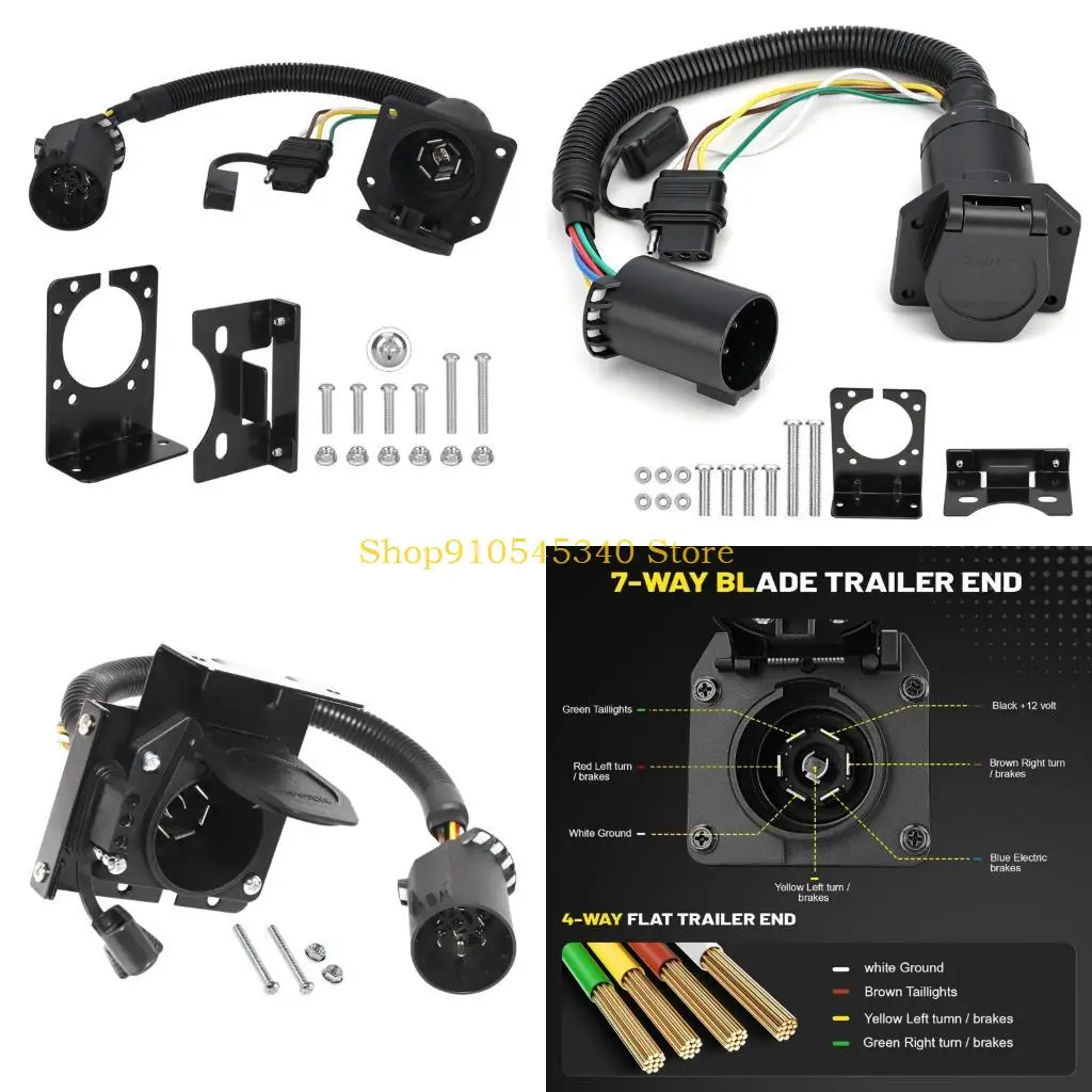 U2JA Mountable Trailer Socket Adapter 7-Way Towing Assembly with Wiring Harness and Covered Opening, 409555 Part for Travel