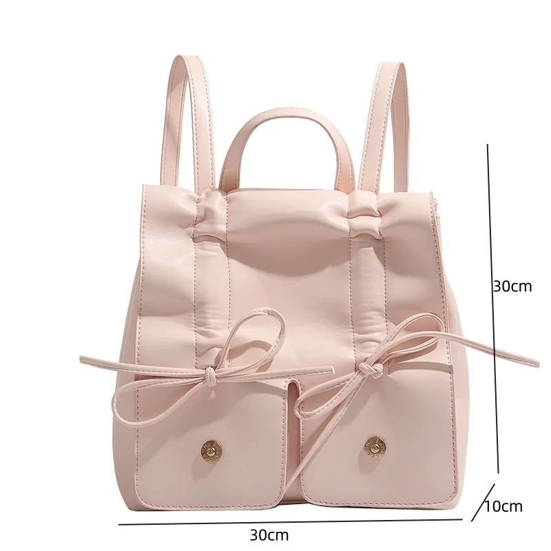 Trend Fashion Women Backpack New Silver Bow Korean Style Handheld Bag Leisure Texture Niche Multifinonal Outdoor Travel Bags