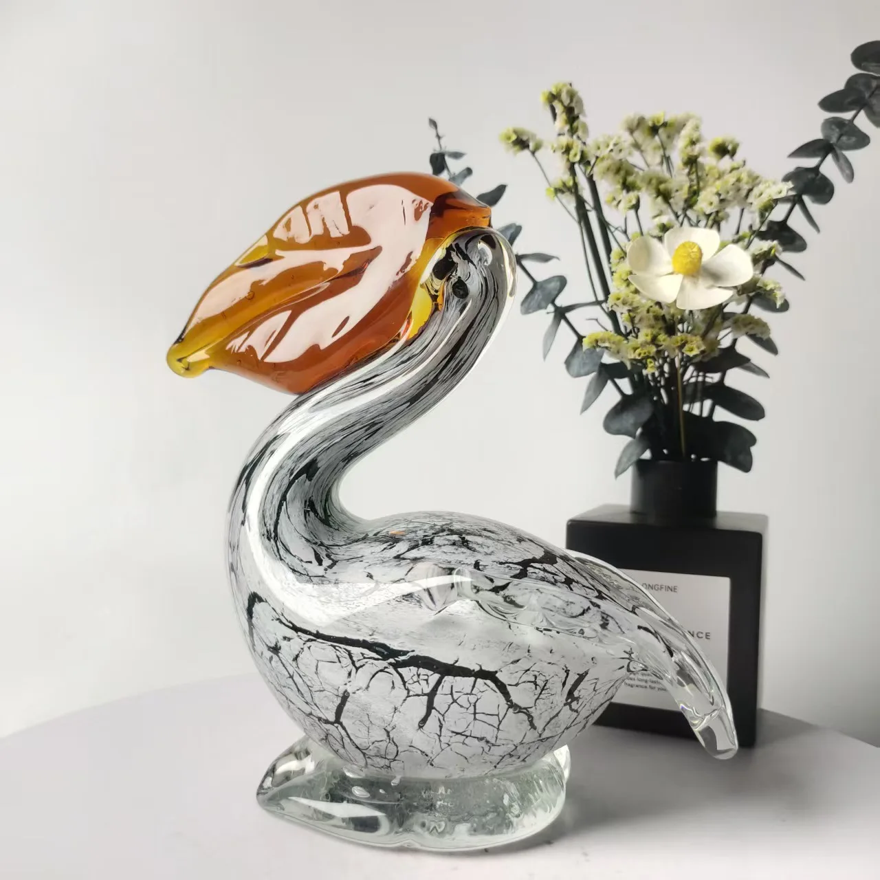 Glazed black and white striped pelican ornament simulation animal handicraft decoration office entrance pelican ornament