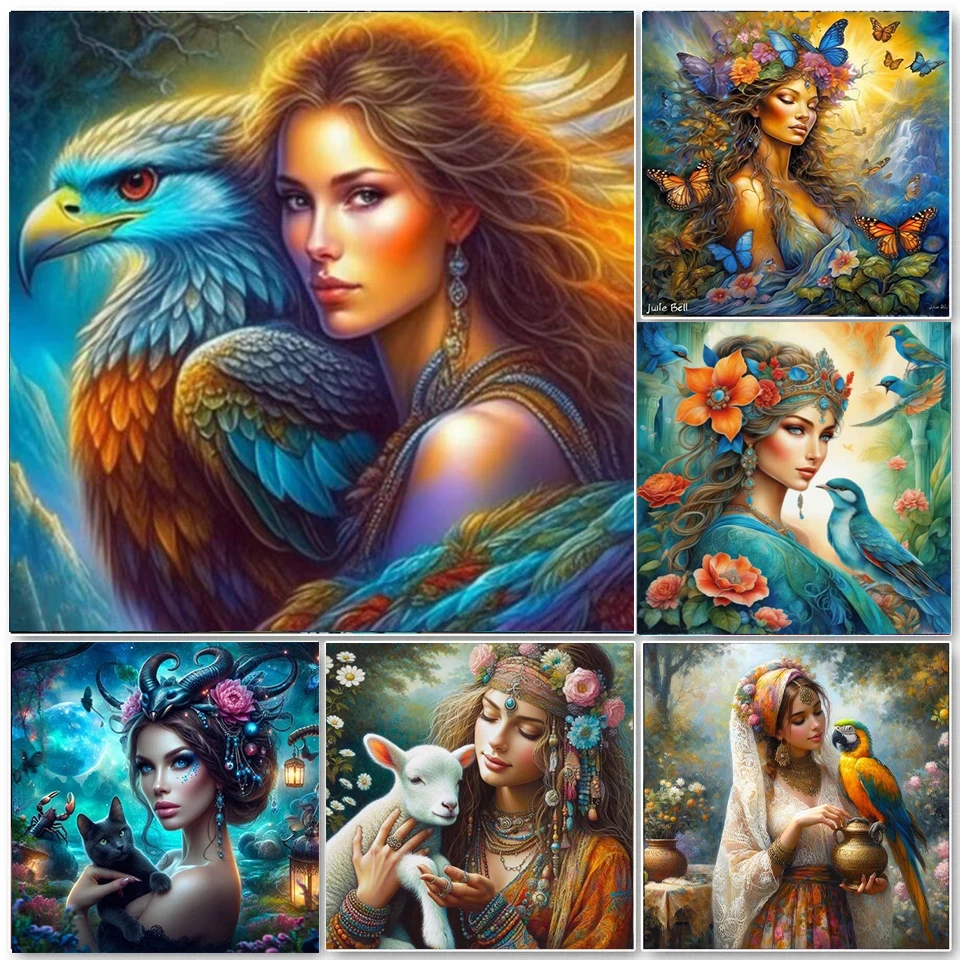 5D DIY Diamond Painting Beauty And Animals Full Square Round Diamond Embroidery Set Mosaic Eagle Parrot Art Home Decoration