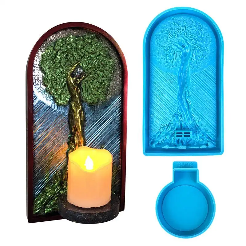 Tealight Candle Holder Silicone Molds Gypsum Mould With Tree Design Easy Release Mould Art Craft Making Tool For Home Decoration