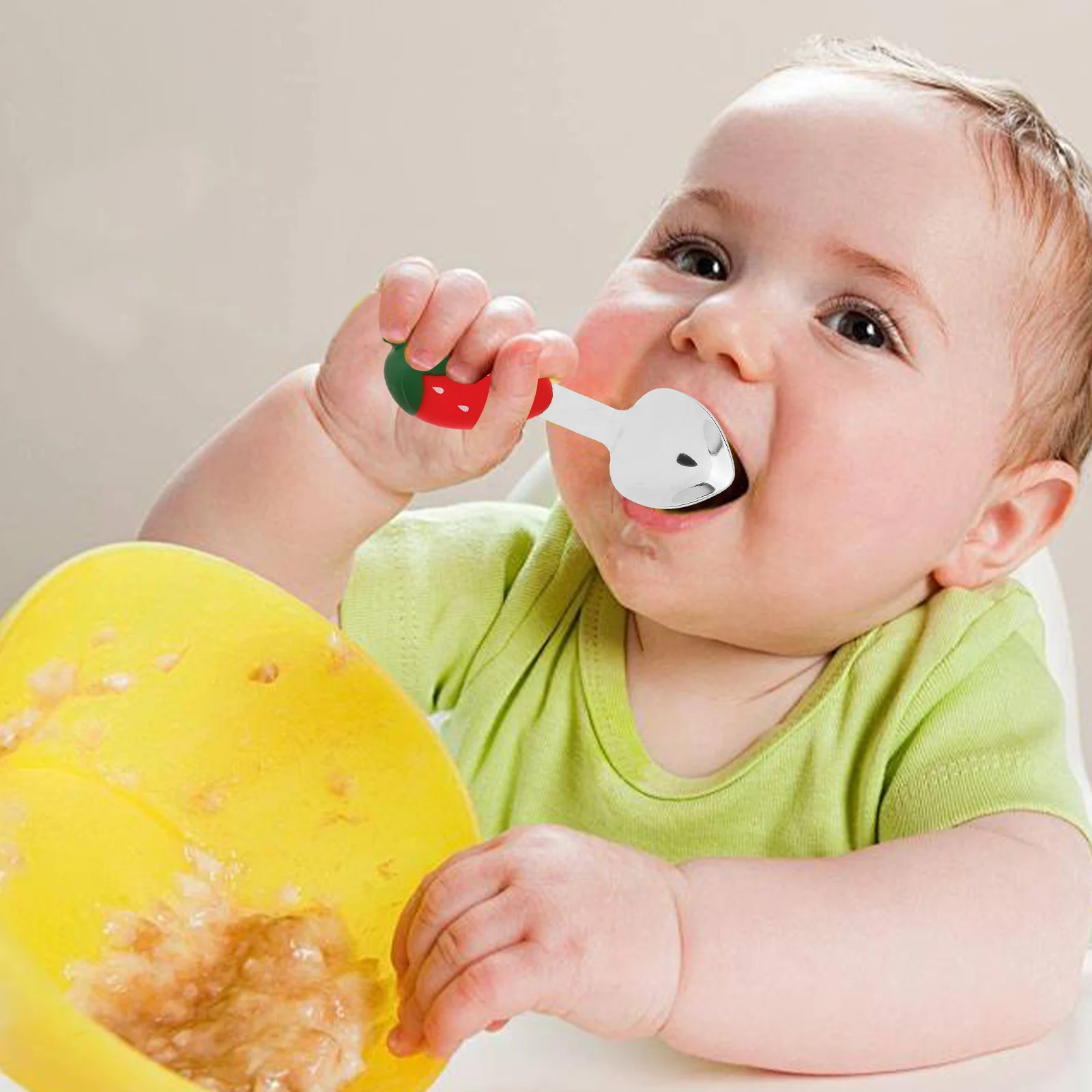 

Stainless Steel Toddler Spoon Silicone Handle Safe Baby Training Utensils Self Feeding Flatware Kids Mealtime Silverware Set