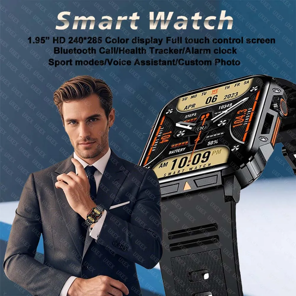 ساعة ذكية للرجال عسكرية 1.95 بوصة تتبع الصحة بلوتوث دعوة اجتماع هدية Smartwatch اللياقة البدنية الساعات الرياضية لنظام أندرويد Ios