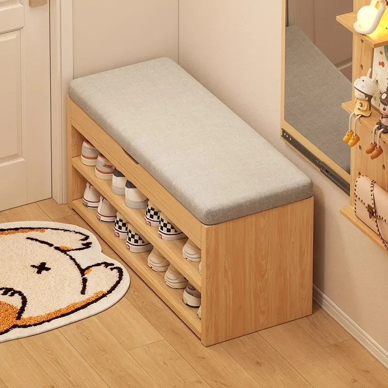 Entryway Shoe Bench with Storage Long Upholstered Seat Integrated Cabinet for Hallway Mudroom Home Organization Furniture