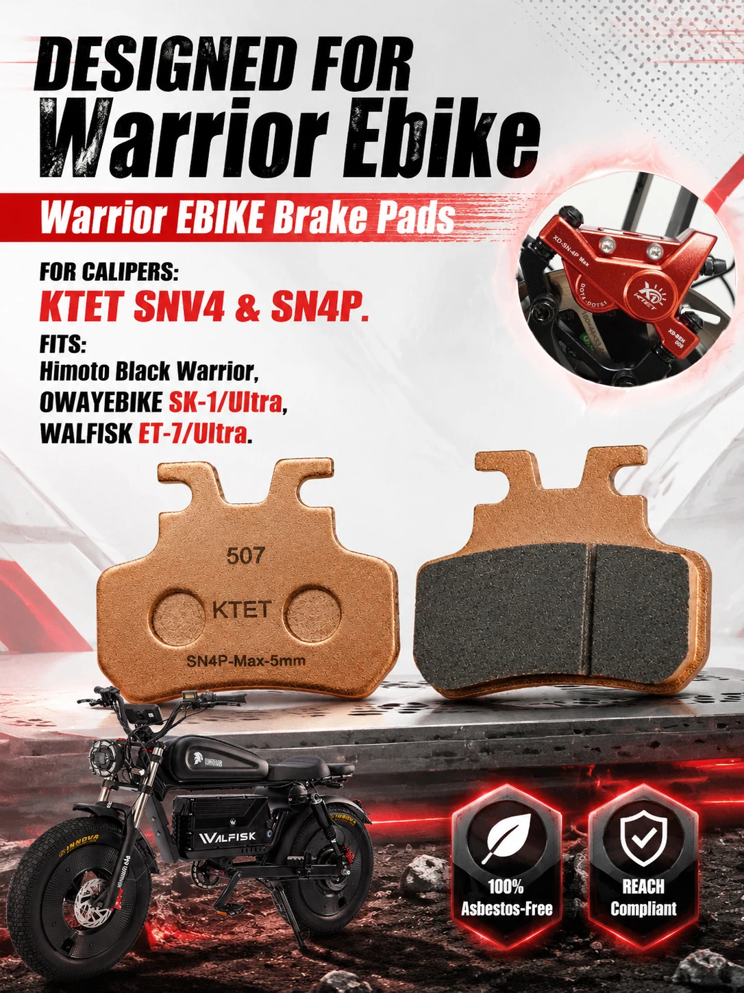 Semi-Metallic Ebike Brake Pads 4 Piston 2 Pairs for Himoto OWAYEBIKE WALFISK EKX KTET SN-V4 XD-SN-4P