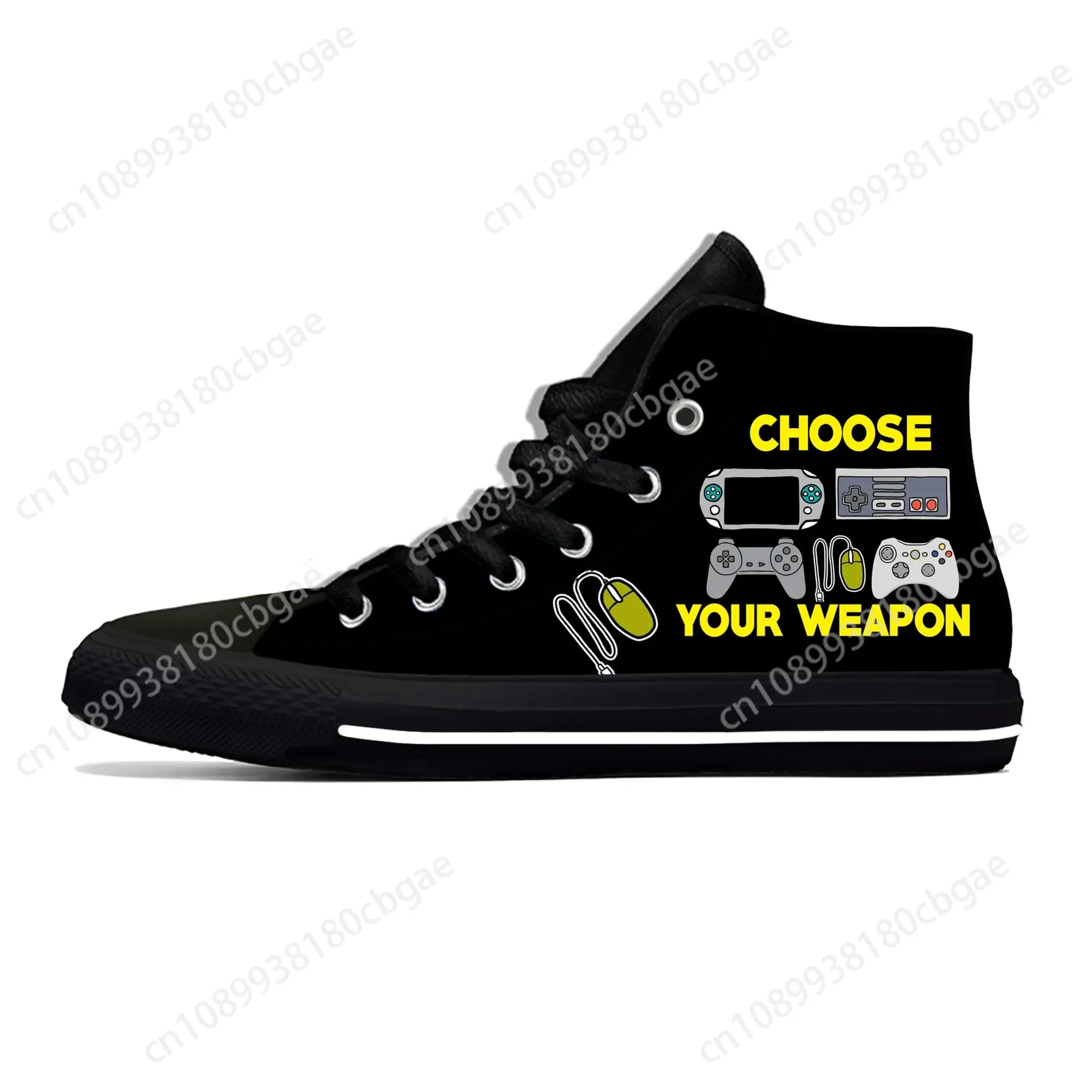 Choose Your Weapon High Top Sneakers Mens Womens Teenager Casual Shoes Game Controller Canvas Shoes 3D Print Lightweight shoe