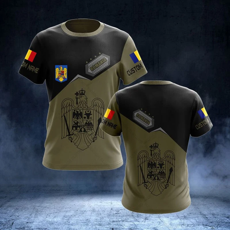 Custom Name Summer Casual Romania Flag Camo Graphic T-shirts Men's Fashion Crewneck Jersey Short Sleeve Tops Cool Streetwear - view 2