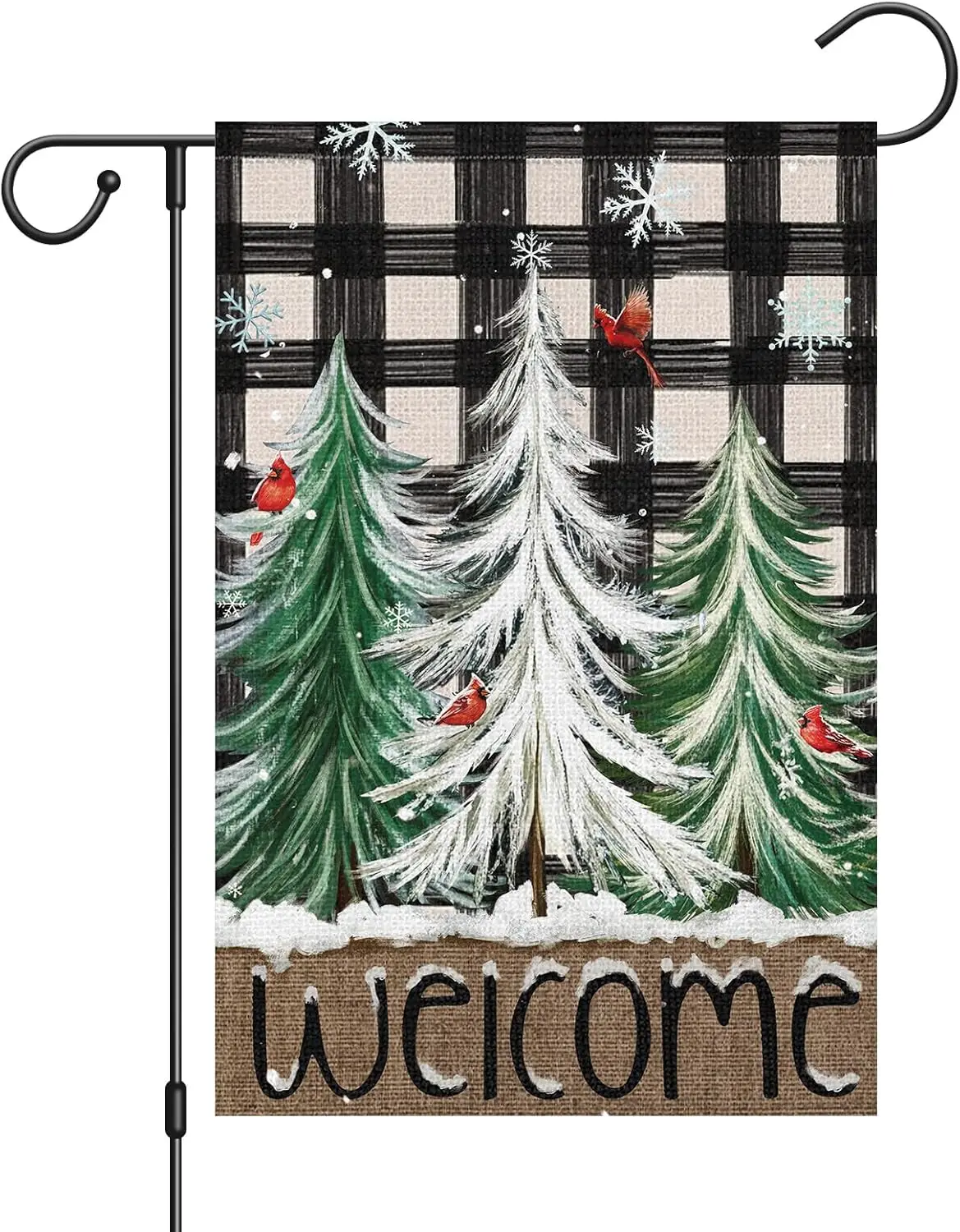 Christmas Trees Welcome Garden Flag 12x18 Inch Double Sided for Outside, Snowflakes Winter Xmas Farmhouse Yard Outdoor Decor zzo