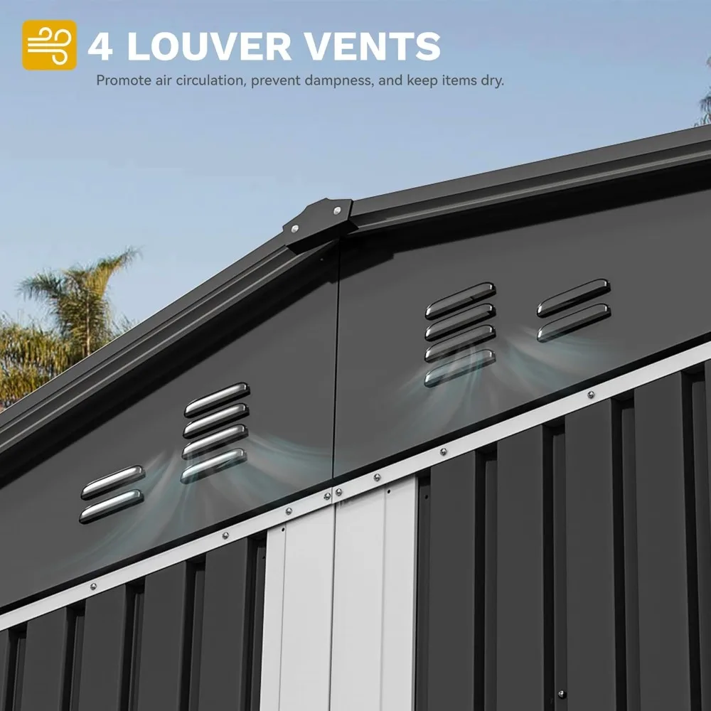 سقيفة تخزين 9 × 6 أقدام لوحدة تخزين حديقة المأوى المعدنية الوظيفية للدراجة مع نوافذ تدفق الهواء، قفل دخول آمن، Wate #5