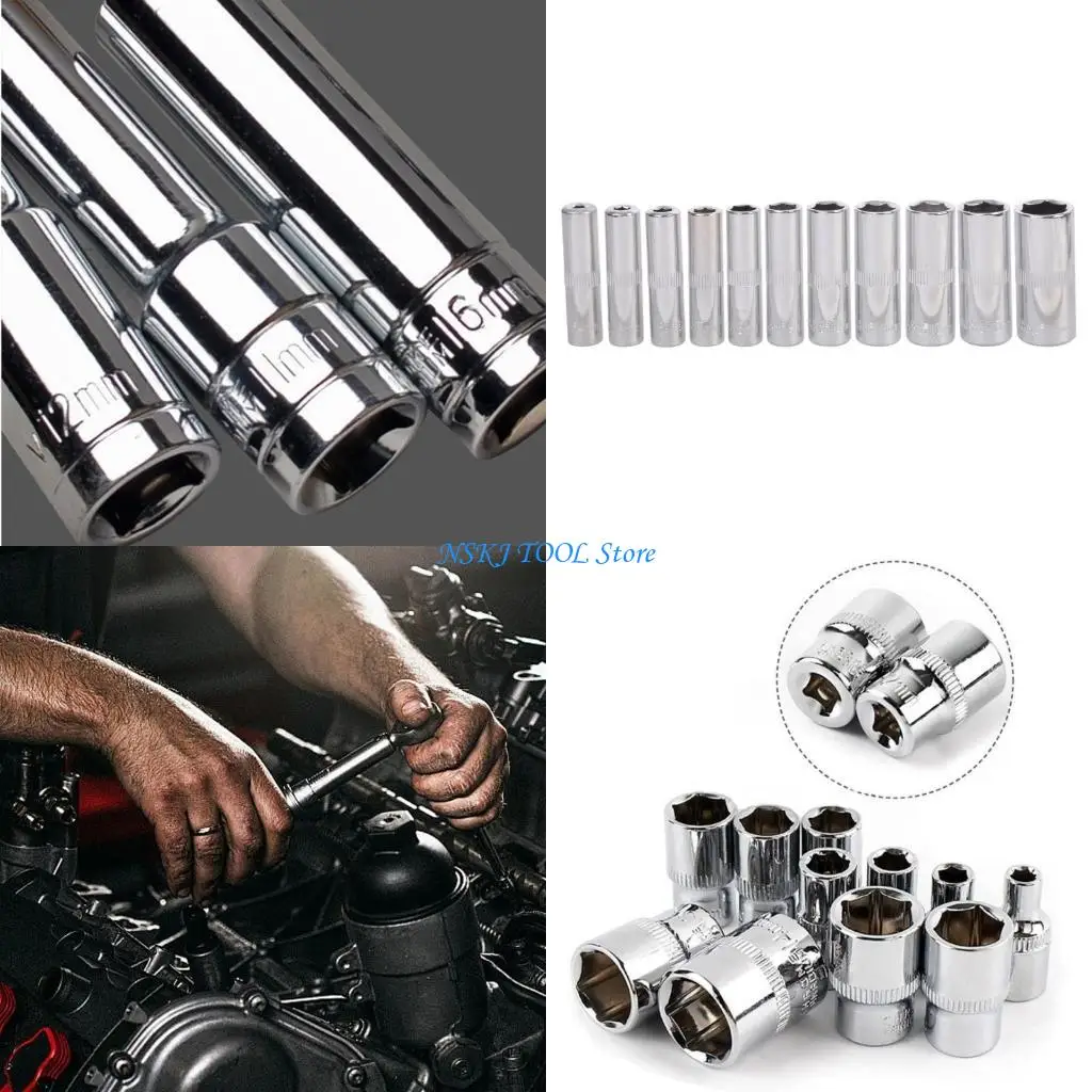 L8RC Short Socket Wrench Steel Hand Socket Wrench Head 4-14mm Socket Head Auto