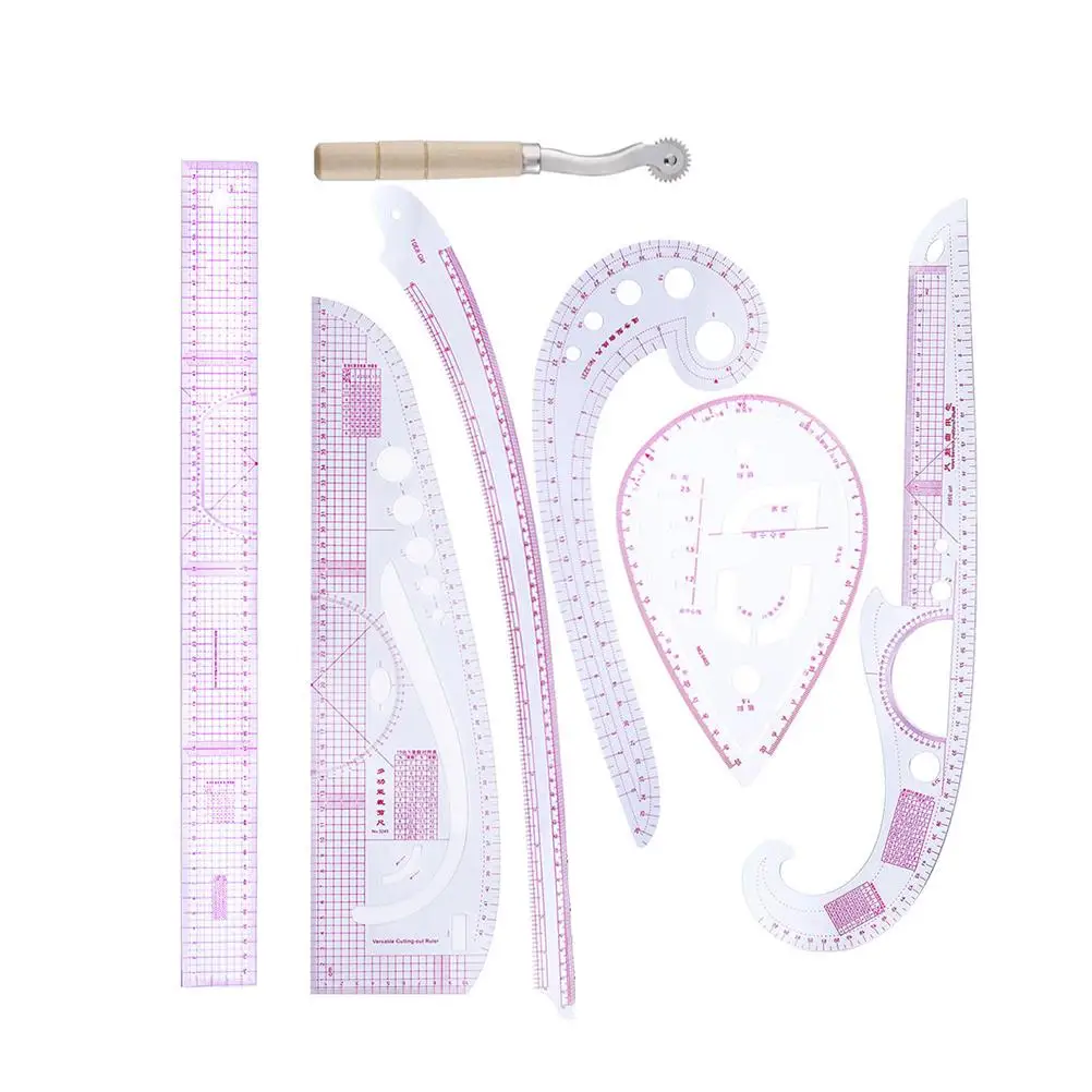 7 Pieces Multi Function Rulers Clear Durable High Accuracy Tailor Sewing Clothing Design Drawing Tools Cutting Patterns
