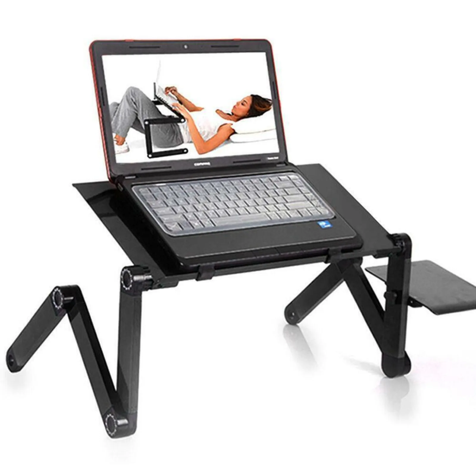 

US 360°Adjustable Folding Laptop Notebook Desk Stand Bed + Cooling Fan Mouse Tray