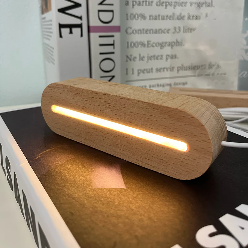 10pcs 3D Oval Wooden Kids Acrylic Night Lamp Base Led Stand USB Powered Warm White RGB Lights Wood Led Light Base for Acrylic