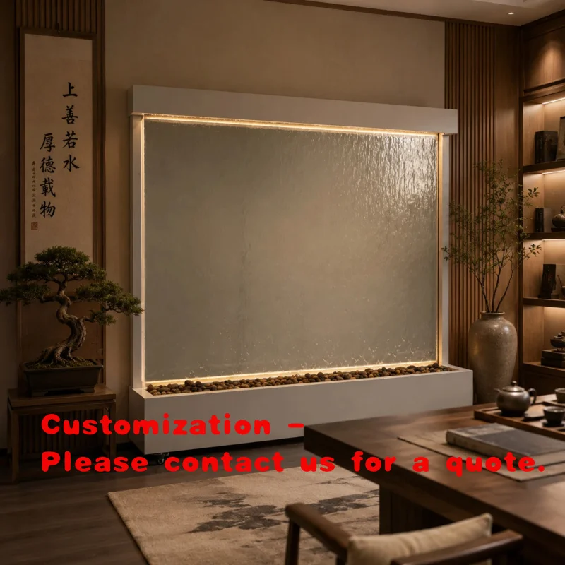 custom.304 Stainless Steel Frame Laser Cut Glass Waterproof Translucent Multi-Functional Waterfall Wall Modern Floor Standing Wa