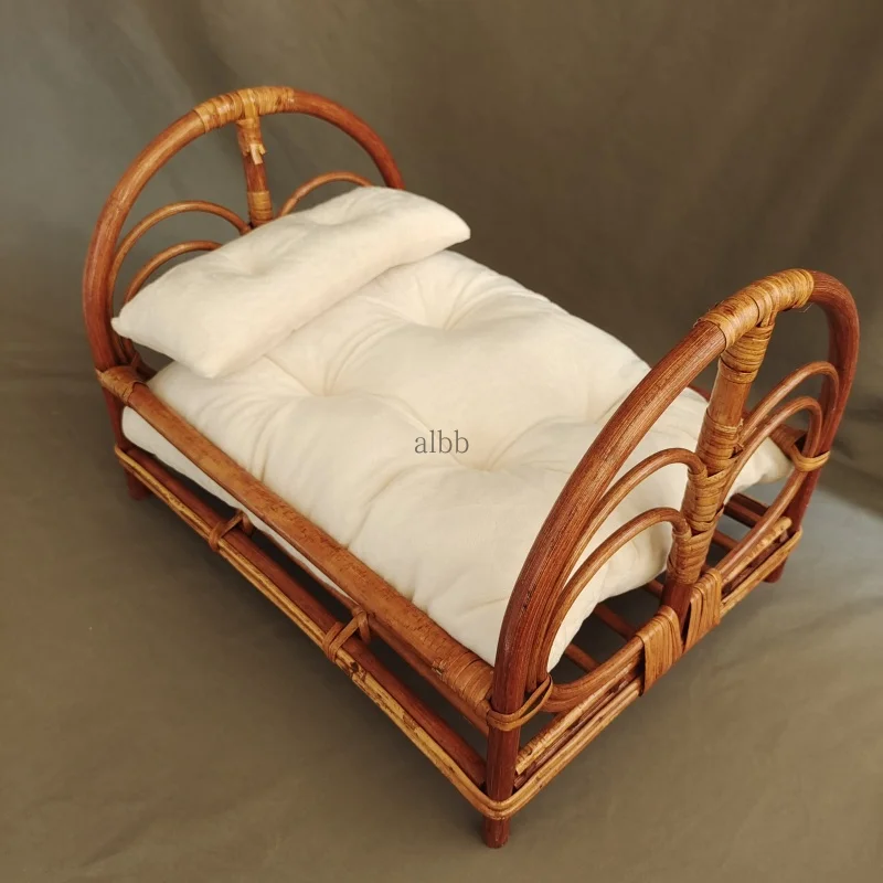 Newborn Retro Photography Props Infant Woven Rattan Bed Baby Crib Photo Studio Handmade Posing Props Kawaii Shooting Furnitures