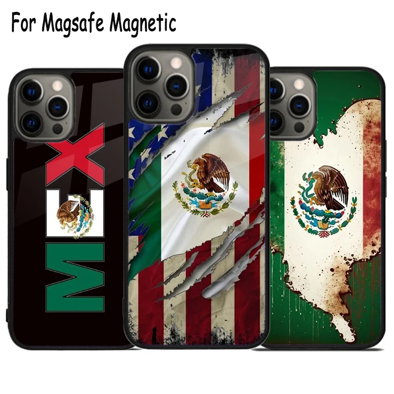 

Магнитный чехол-бампер Magsafe для iPhone 15 16 14 13 11 12 Pro Max Plus с мексиканским флагом и беспроводной зарядкой