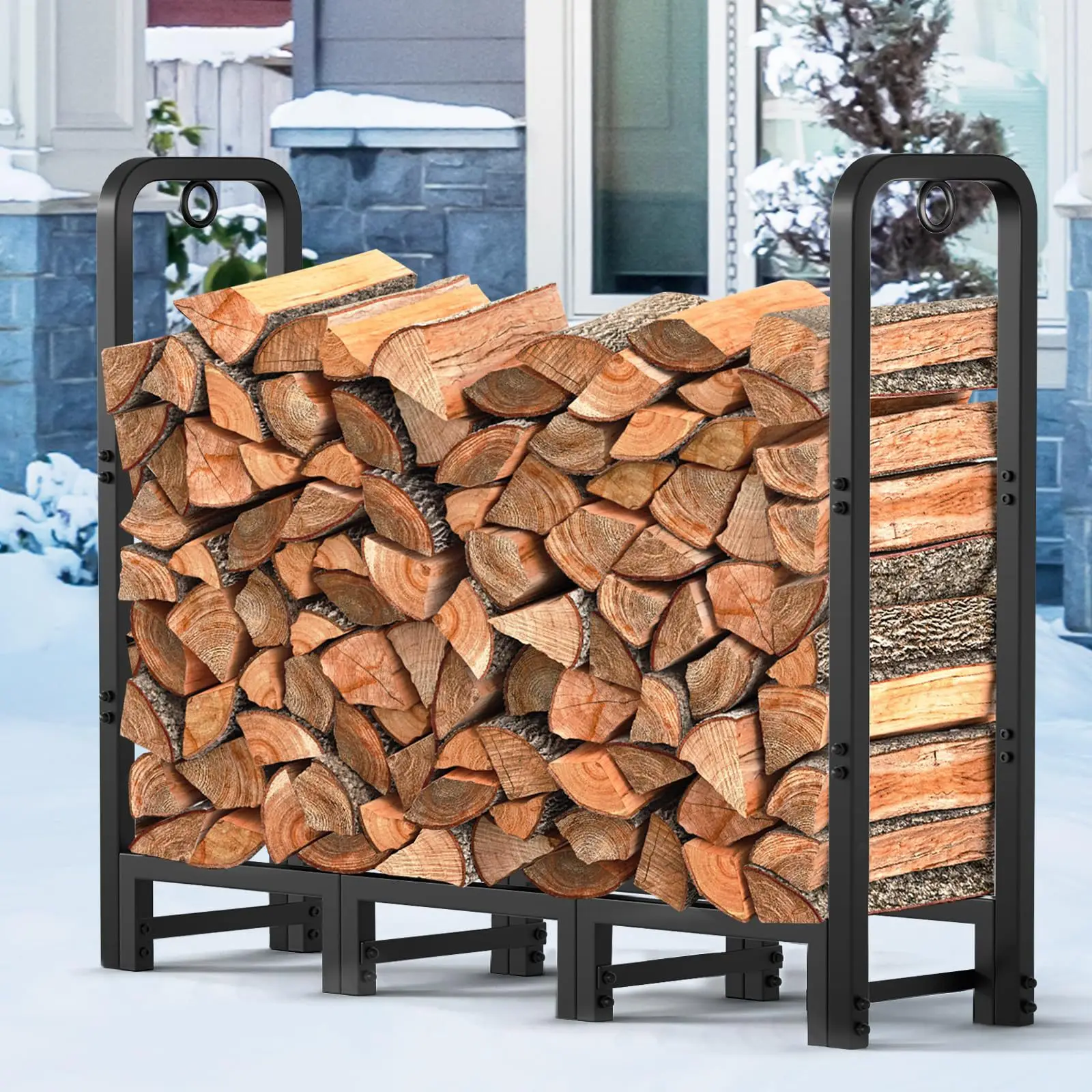 4ft 8ft 6.4ft 5.2ft Heavy Duty Adjustable Wood Rack Metal Fire Log Stacker Stand For Outdoor Fireplace