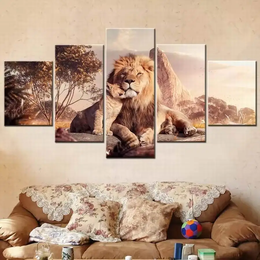 

Grassland Lion Landscape 5 Piece Diy Diamond Painting Wild Animals Full Square Round Drill Mosaic Embroidery Picture Wall Decor