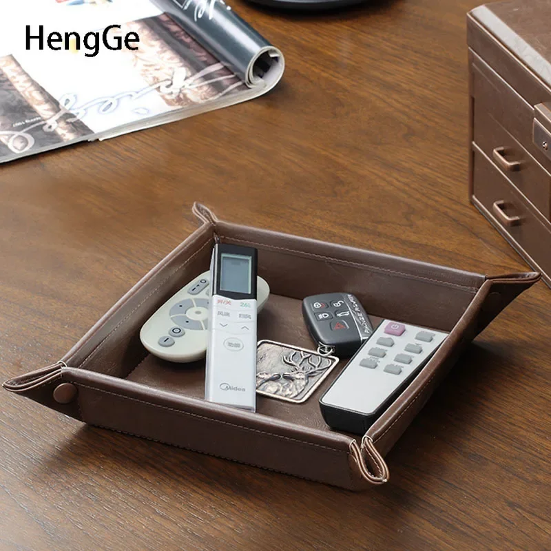 Retro Leather Tray Creativity Deer Embossed Water Proof Trays Decorative Living Room Bedroom Sundries Storage Box Ornaments