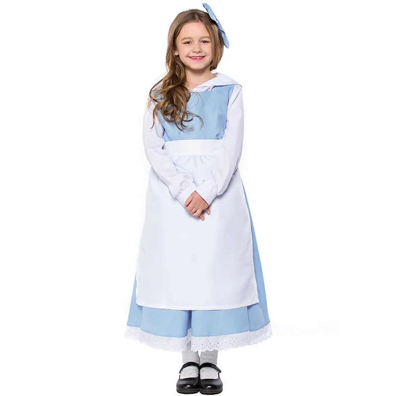 Disfraz de Cosplay de Maid Azul de Beauty And Best Bele, Traje de Maid para Mujer, Camisa + Vestido + Delantal + Accesorios para la Cabeza, Regalos Nuevos 2022