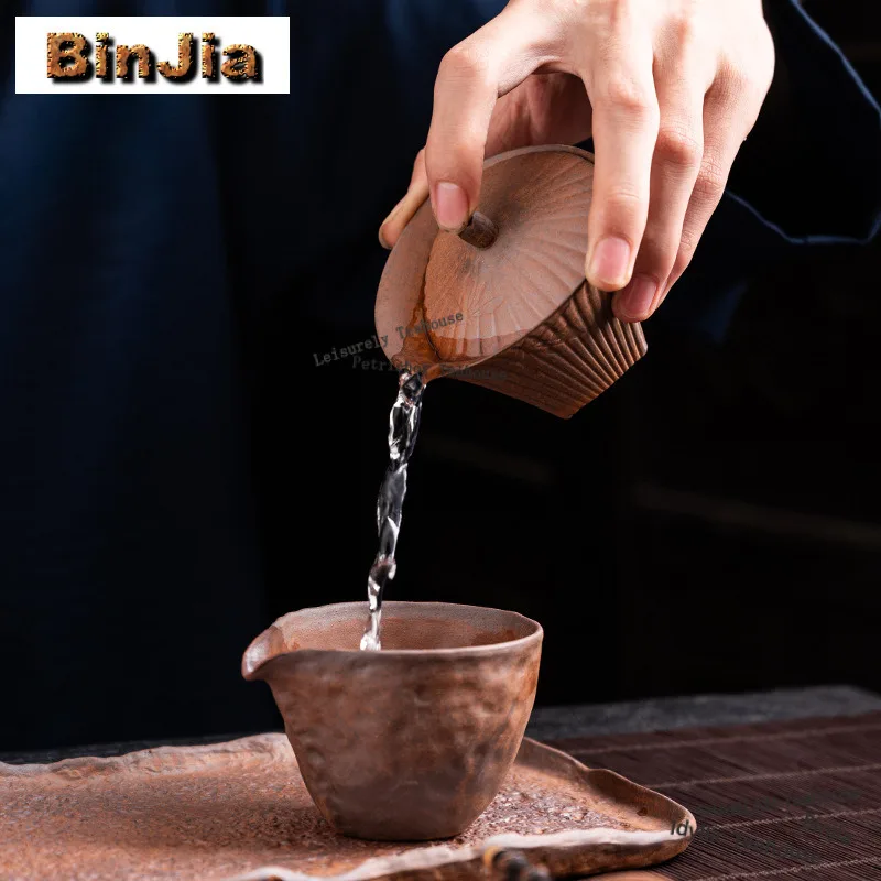 120ml Crude Pottery Triangle Gaiwan Zen Tea Tureen Tea Bowl With Lid Kit Tea Maker Cover Bowl Tableware Accessories Decoration