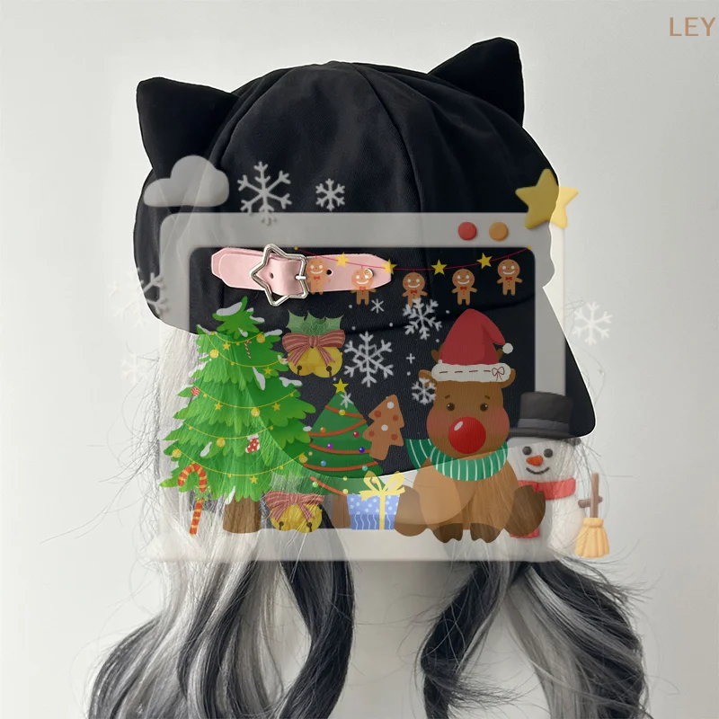 Damski beret z kocimi uszami Harajuku Gothic Lolita Y2K, dziewczęcy steampunk punkowy kapelusz przeciwsłoneczny z zamkiem błyskawicznym, ręcznie robiony