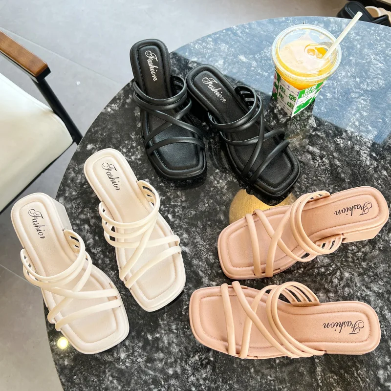 

Summer New Slippers Women Korean Style French Slides Women High Heels Woman Platform Shoes Sandals Laides Beach Outdoor Soft
