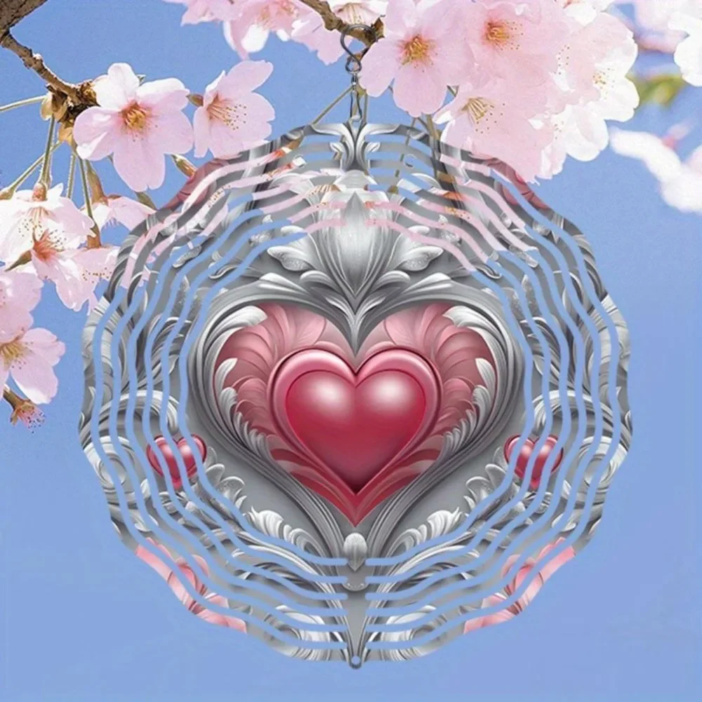 CIFBUY Wind Chimes Mandala Heart Pink White 360 Rotating Metal Garden Spinner Hanging Ornament Decor for Patio Yard Lawn Porch