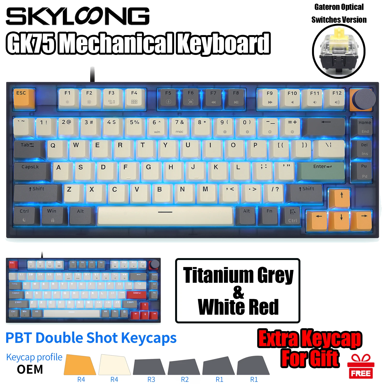 

Механическая клавиатура Skyloong GK75, переключатели Gateron 75%, горячая замена, PBT OEM Keycap Lite прокладка, ручка, проводной программируемый WIN MAC