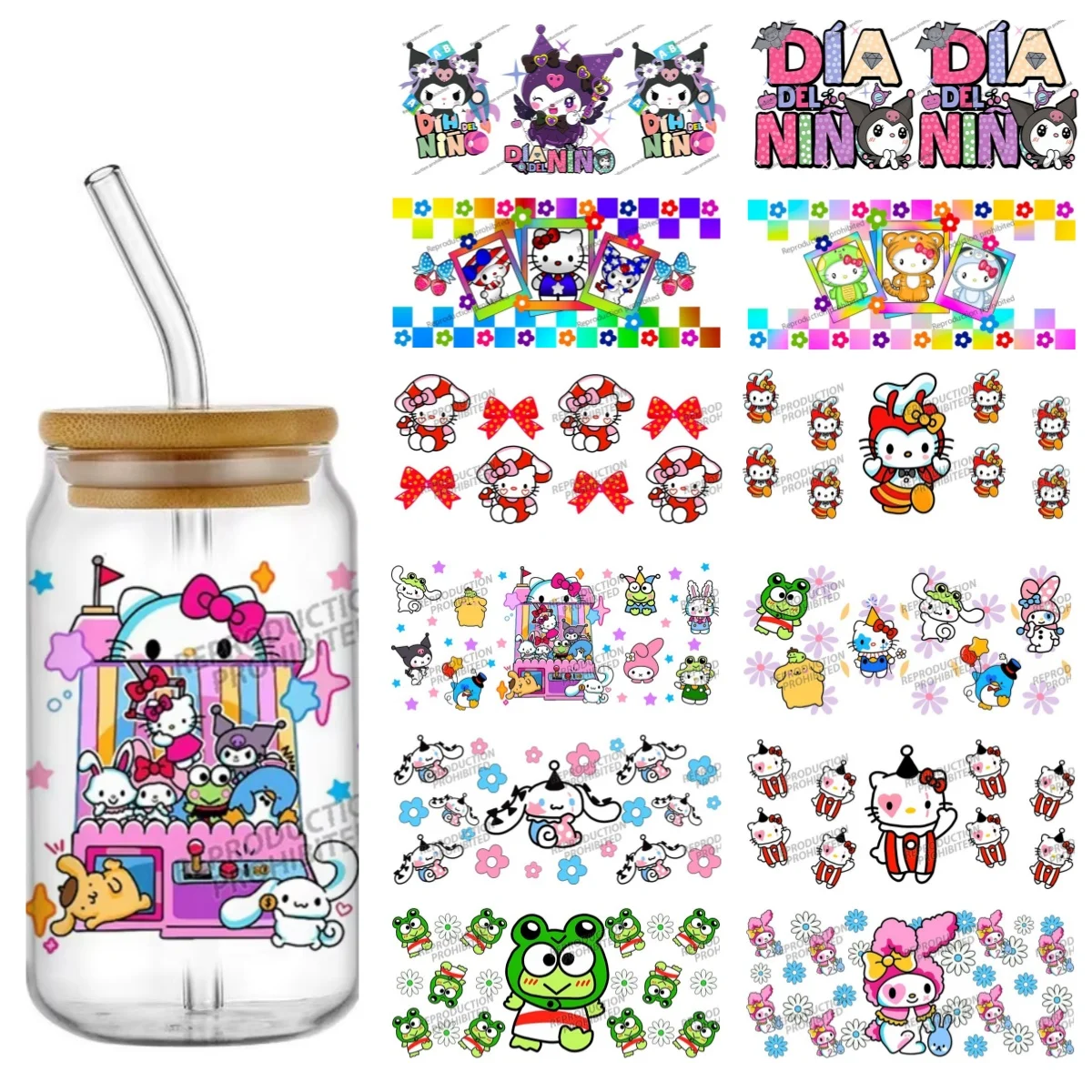 

Japanese Cartoon Kawaii Family Series 16OZ High-Quality Wraps 16oz Glass Cup UV DTF Wrap Transfer Decals
