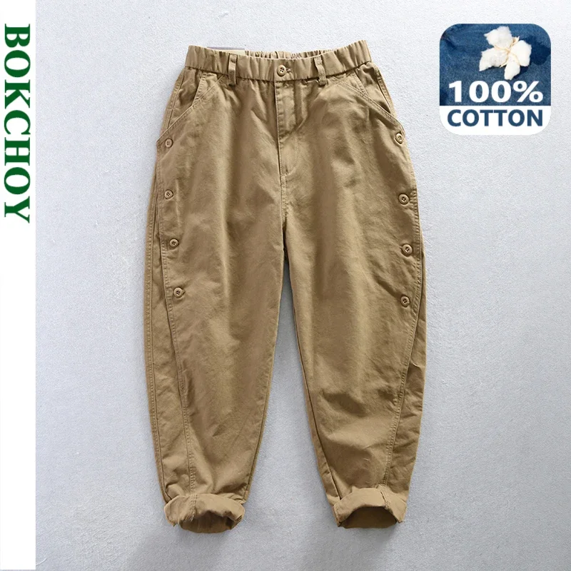 Spring Autumn New 100% Cotton Retro Cargo Pants for Men Clothing Loose Daily Joggers Men Trousers AZ630