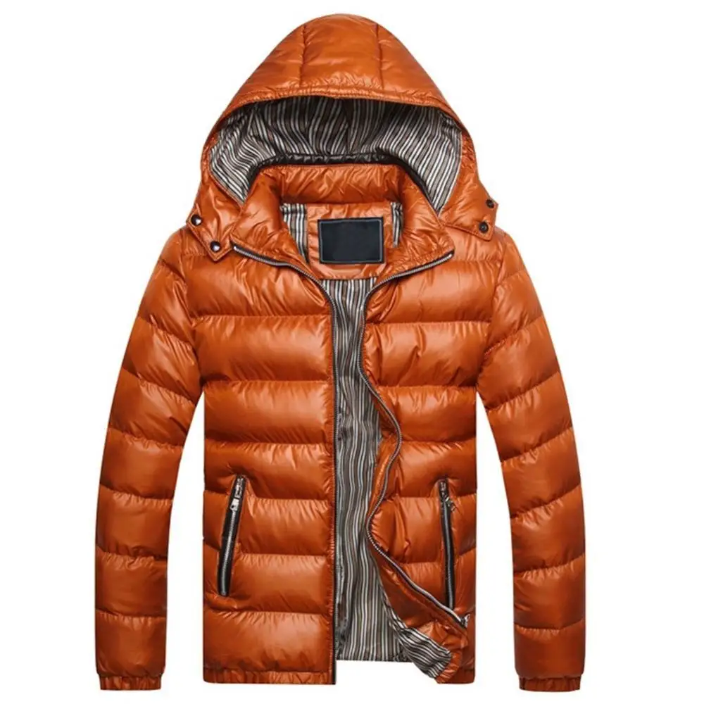 Winter Warm jackets for men Solid Color Hooded Long Sleeve Zip Up Pocket Down Quilted Coat ​erkek mont куртка зимняя мужская