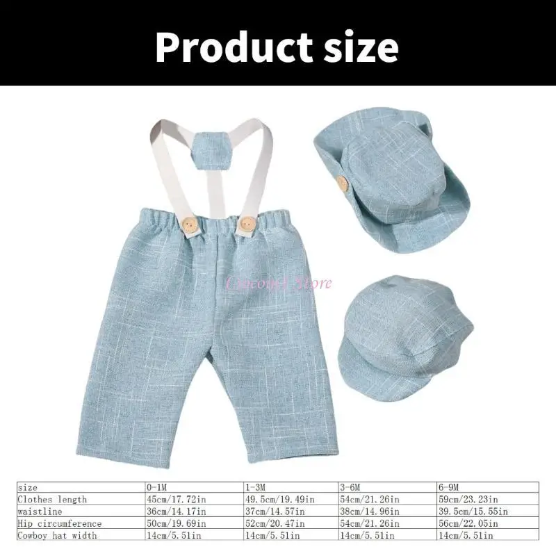 Y1ub حديثي الولادة الدعائم الصبي بوي جينتلمان يناسب رومبير مع رعاة البقر قبعة صبي حديثي الولادة ، زي صورة ممتازة للتقاط الصور #6