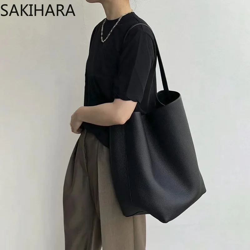 

2023 New Arrive Solid Color Cow Leather Large Capacity Tote Bags for Women Bucket Casual Versatile Drawstring Bolsa Feminina